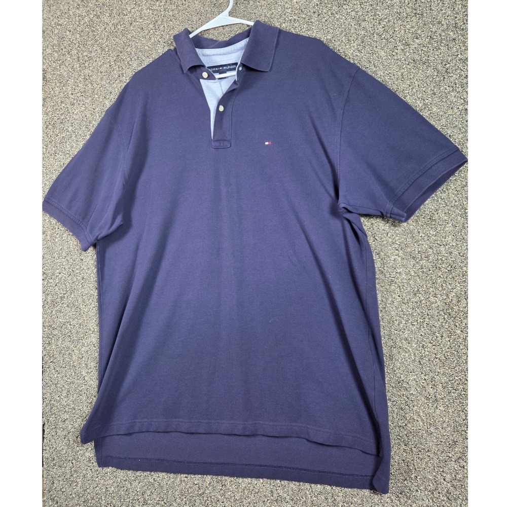 Tommy Hilfiger Polo Shirt Mens XL Navy Blue Cotton Casual Business 0460 - Picture 3 of 8